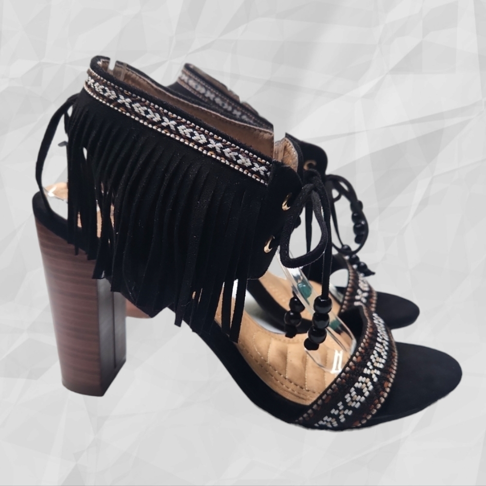 MILA LADY Fringe Block Heel Sandals Size 11